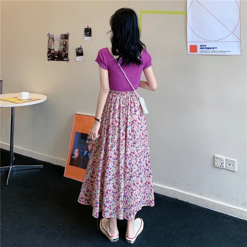 

Spring 2021 New Korean Version of The High-waisted Thin A-word Skirt Temperament Crushed Flower Mid-length Skirt Girl