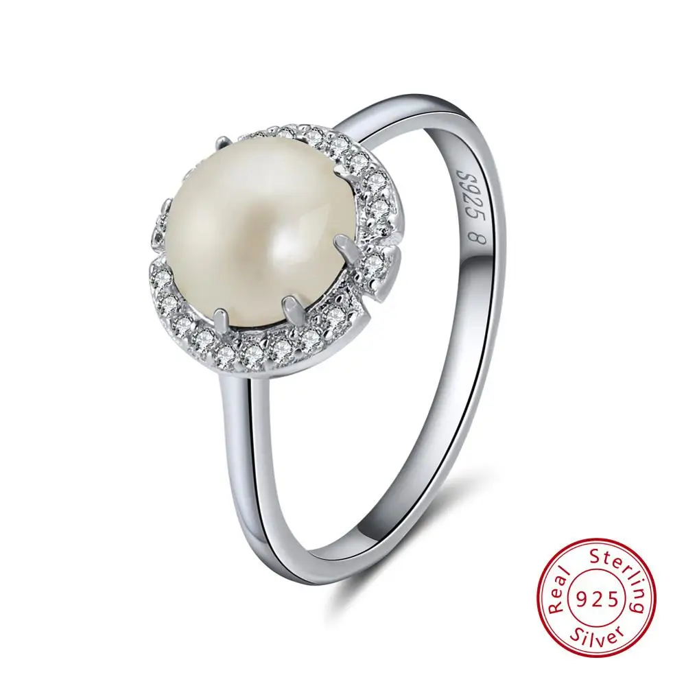 ORSA JEWELS женское кольцо из стерлингового серебра пробы, натуральный камень с AAA цирконием, ювелирное изделие, брендовые Свадебные обручальные серебряные кольца ASR55 - Цвет камня: Simulated Pearl