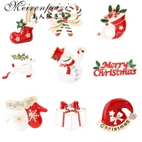 meirenpeizi merry christmas brooches pins cute santa claus hat gloves bells socks donuts candy enamel pin badges brooch