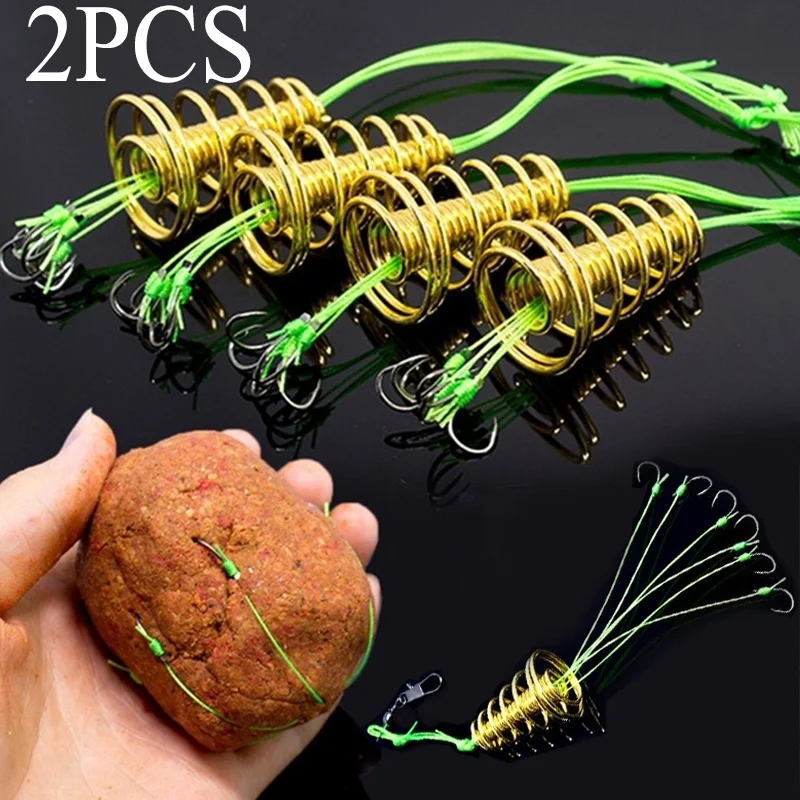 

2pcs High Carbon Fishing Hooks Carp Spherical Feeder Bomb Proof Hanging Explosion Hook Tool Spring Anti-winding Explosion Hook