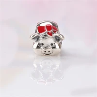 bewill real 925 sterling silver christmas drop oil zodiac pig red bow beads fit original braceletbangle jewelry