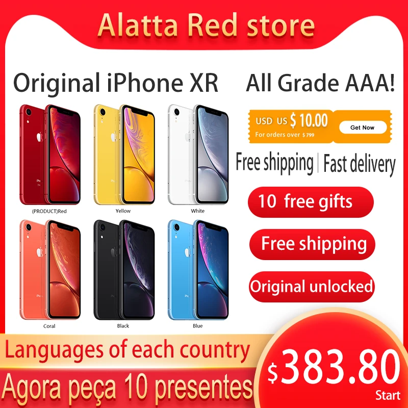 

Genuine Original unlocked Apple iPhone XR 128gb used Global version A12 iphonexr cellphone Face ID Mobile Phone smartphone