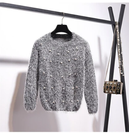 Sweater Smthma/Новые осенне-зимние женские комплекты из 2 предметов, Женский Яркий шелковый свитер с длинными рукавами+ твидовая юбка с жемчужинами - Цвет: Sweater