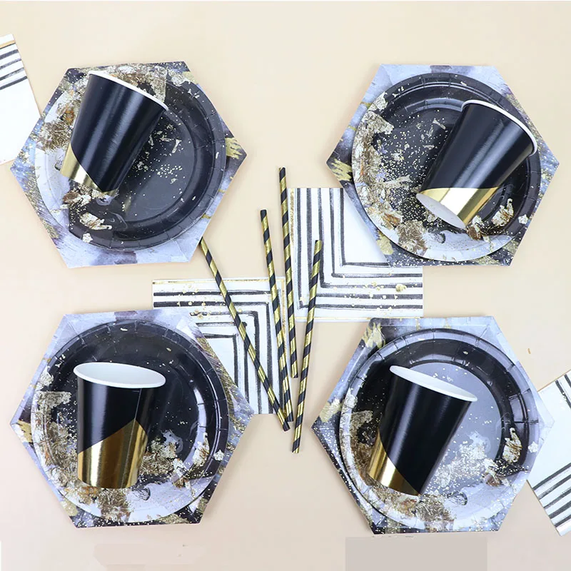Одноразовая посуда из золотой фольги Мраморная позолота бумажные тарелки и