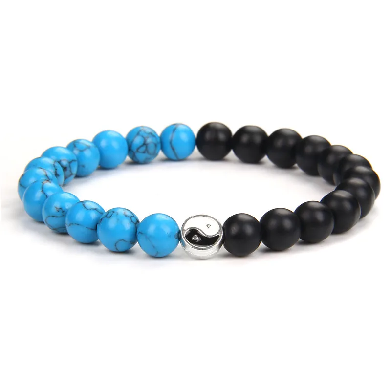 

8mm Handmade Natural Stone Beads Bracelet Fashion Taiji Yin Yang Charm Bracelet for Women Men Couples Energy Bracelet Jewelry