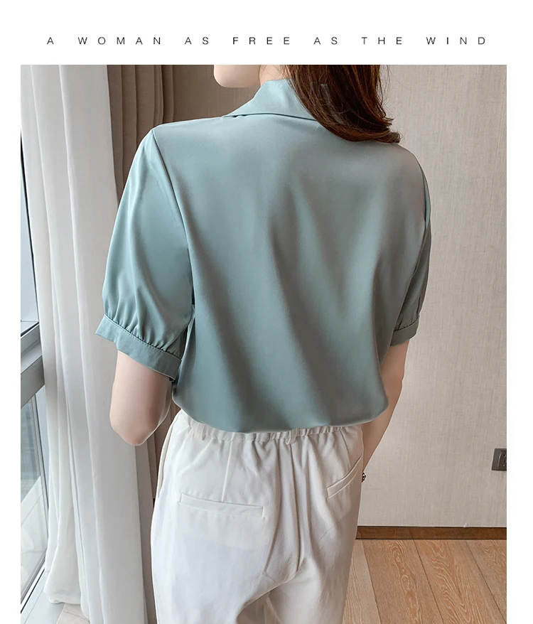 

Polo Shirt Chiffon Slim Women's Blouses New Casual Blouse Solid Color Buttons Summer Tops Fashion Short Sleeve Top Houthion