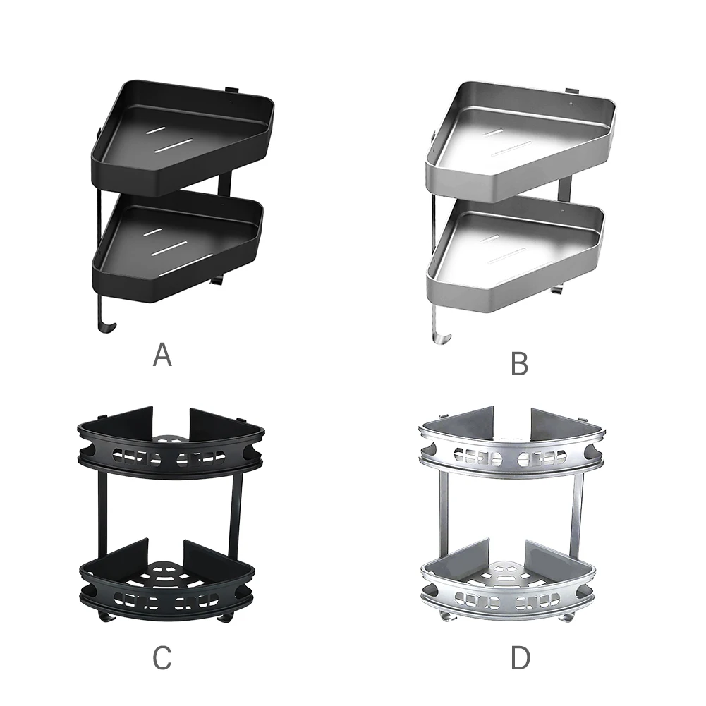 

Wall Mounted Home Universal Anti Rust Bathroom Toilet Shower Shelf Corner Storage Holder Double Basket Easy Install With 2 Hooks