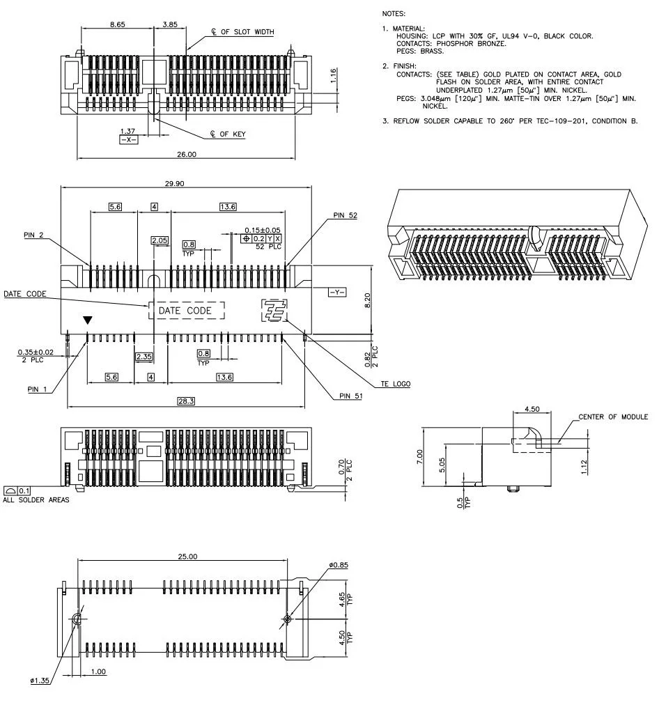 Оригинальный Новый мини-разъем PCI мини-штатив с золотым покрытием 52p H7 мм |