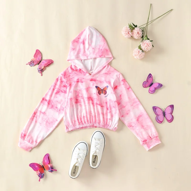 5-10 Years Kids Clothes Sets Spring Fall Children Clothes Sets Pink Butterfly Hoodies Tops+long Pants Girls Clothes Hot Selling
