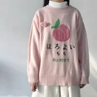 Женский трикотажный свитер с вышивкой, Розовый пуловер с круглым вырезом, в японском стиле