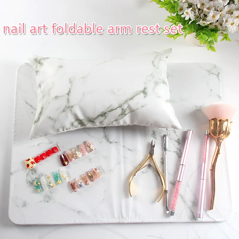

Marbling Nail Art Hand Pillow Set Cushion Holder Soft PU Leather Hand Cushion Wrist Hand Manicure Table Mat Salon Cushion Tools
