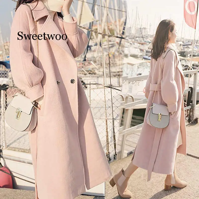 Зимнее шерстяное пальто и куртка для женщин Корейская длинная размера плюс