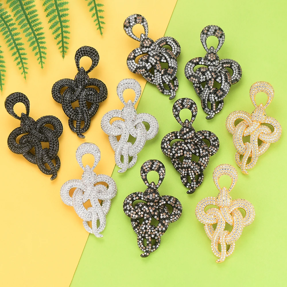 

KellyBola Big Snakes Statement Twist Earrings For Women Luxury Full Cubic Zircon Wedding Bridal DUBAI Dangle Earrings Jewelry