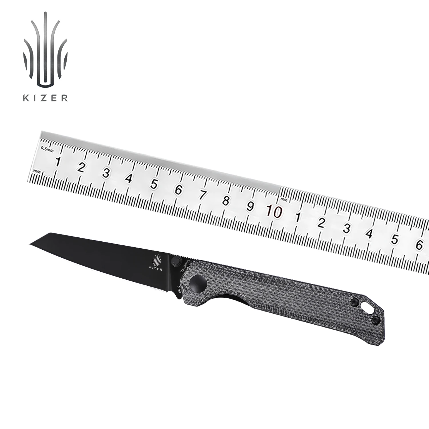 Нож Kizer мини V3458RN2 2021 походный Клинок с черной ручкой Микарта со стальным черным