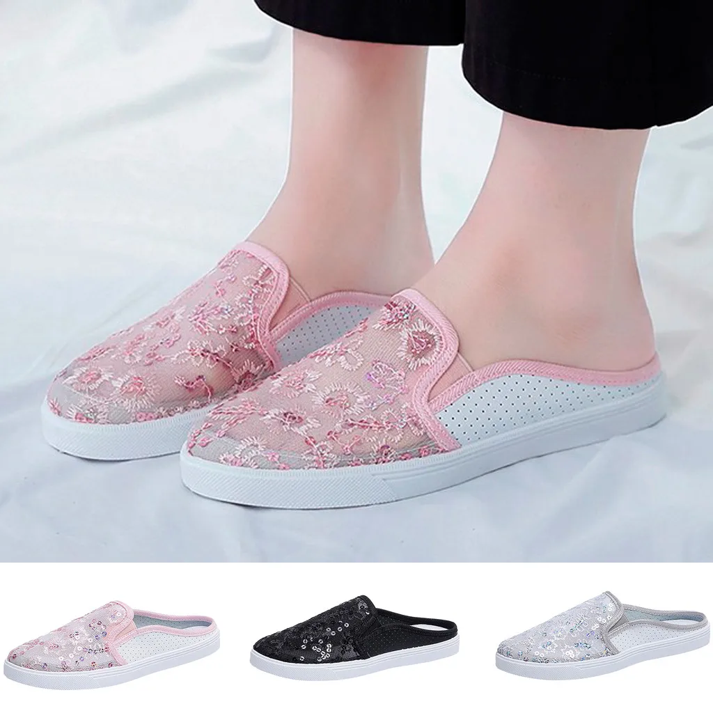

Elegant ladies casual lace round head fashion sweet thick bottom ladies wild hollow mesh flat shoes new listing 2020