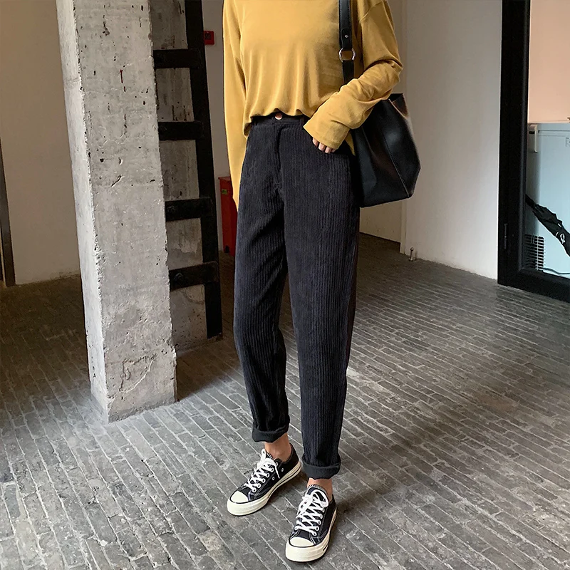 REALEFT Новое поступление повседневные женские Прямые вельветовые брюки с
