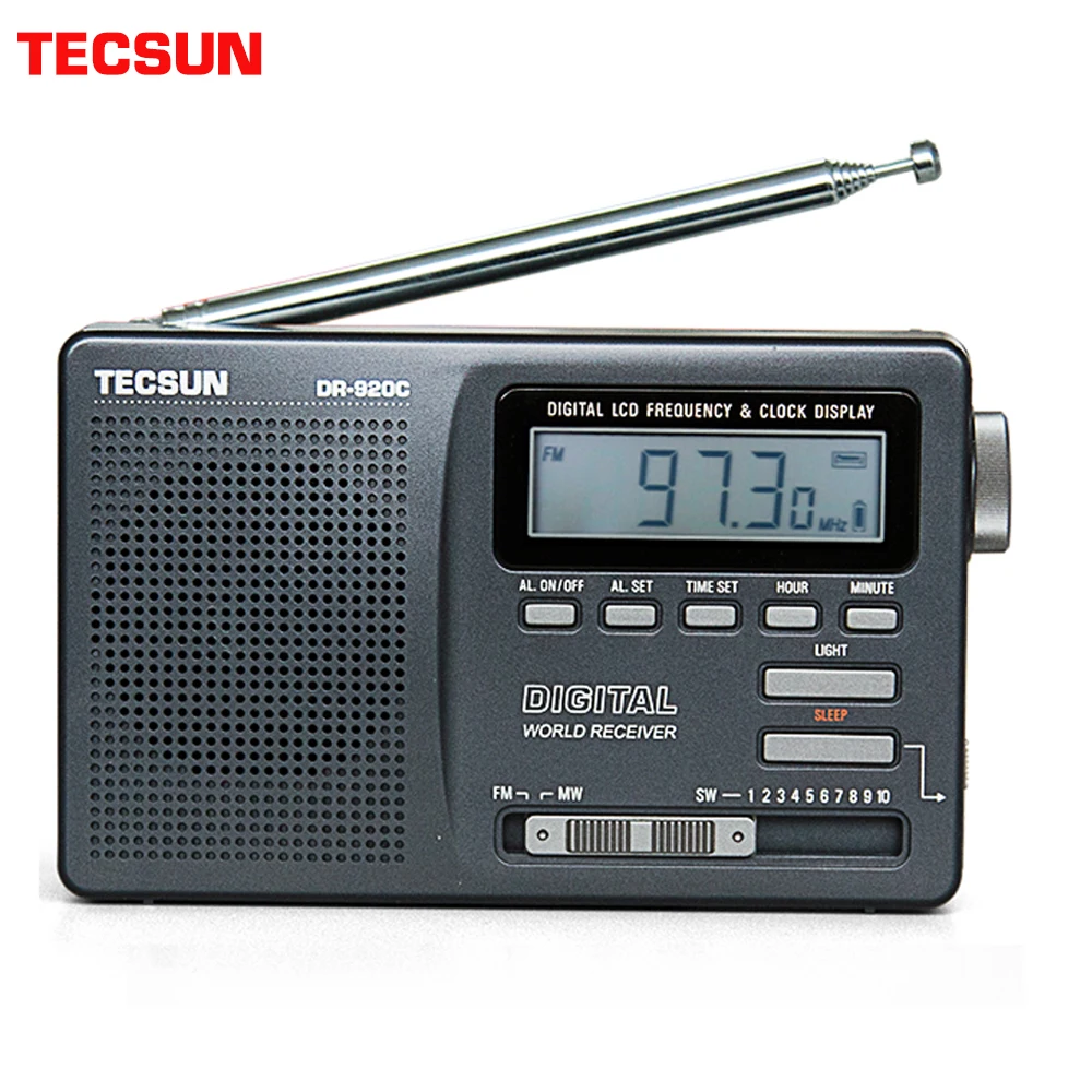 TECSUN DR-920C цифровой портативный Будильник Радио дисплей FM/MW/SW мульти диапазон с высокой чувствительностью ЖК-аудио