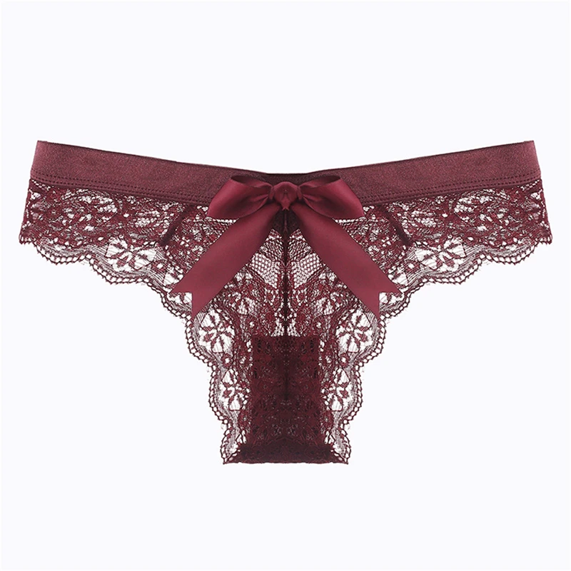 

Women Lingerie G String Lace Underwear Female Bow Sexy T-Back Thong Lady Transparent Low Waist Panties