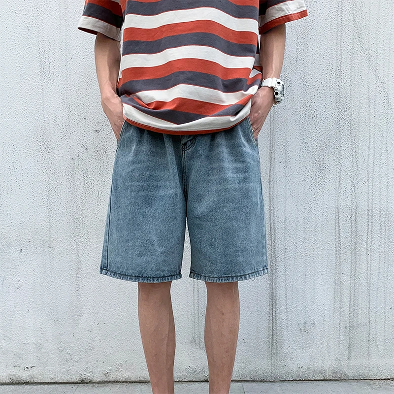 

Summer Ripped Denim Shorts Men's Fashion Solid Color Casual Straight-leg Jeans Men's Harajuku Streetwear Five-point Jeans Men