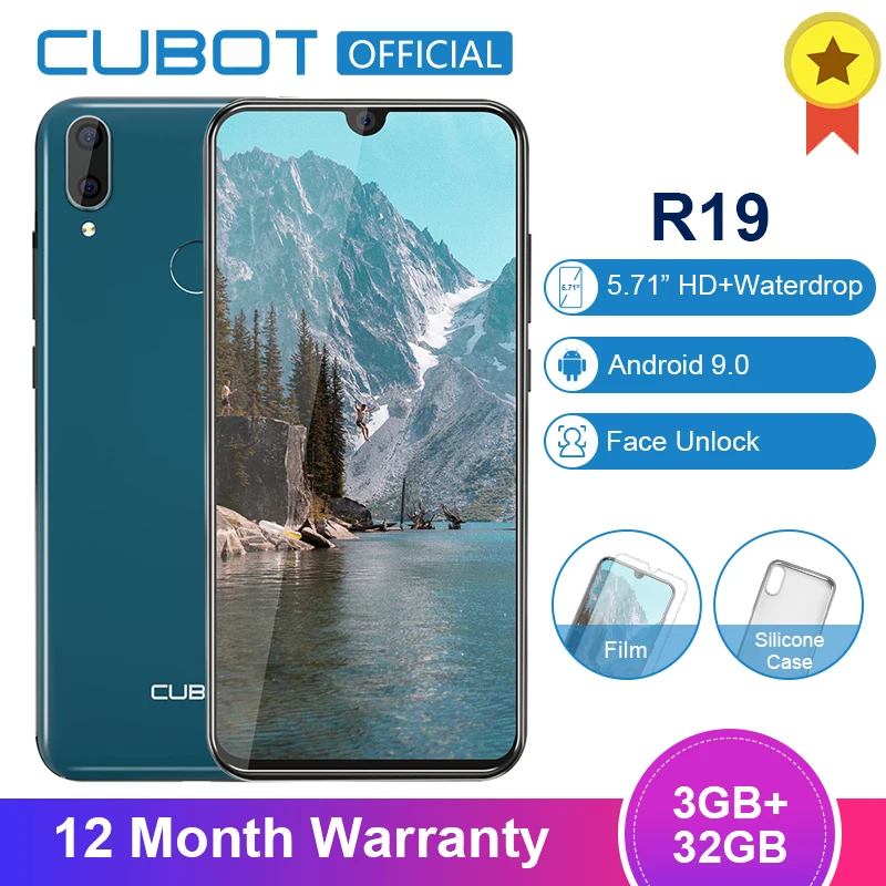Cubot R19 Android 9,0 19:9, 3 ГБ, 32 ГБ, четырехъядерный смартфон с отпечатком пальца, экран 5,71 дюйма, двойная задняя камера, распознавание лица, мобильный телефон