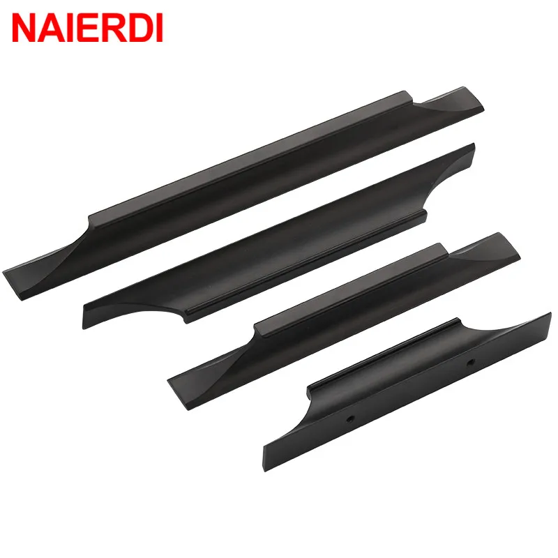 Золотые твердые ручки для кухонного шкафа из алюминиевого сплава NAIERDI черные в