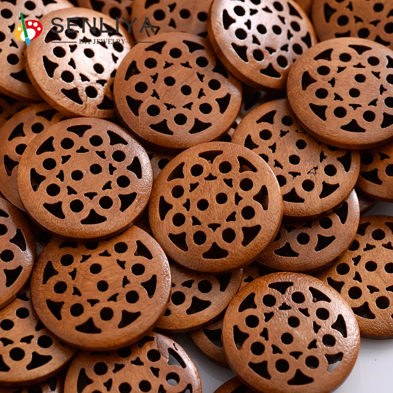 

New 30-60Pcs/Pack 25mm Wood Large Round Hollow Sunflower Shape Wooden Buttons Suitable For Clothes Handmade Scrapbooking Craft