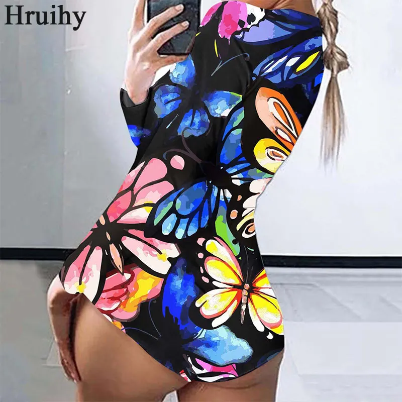 

New Arrival Home Wear Pajamas Printing Fashion Bodysuits for Women Long Sleeve Skinny Casual Pantalones Cortos De Mujer