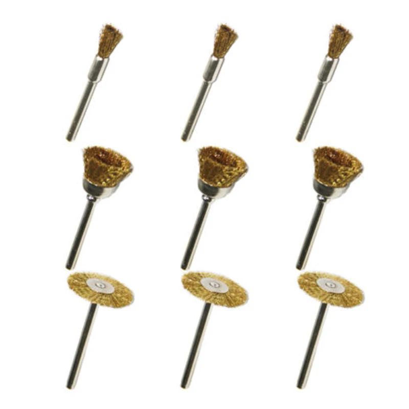 

9pcs/Set 22mm,18mm,6mm Brass Wire Polishing Brushes Wheels Rotary 1/8" Shank Polishing Brushes High Quality Material Brushes