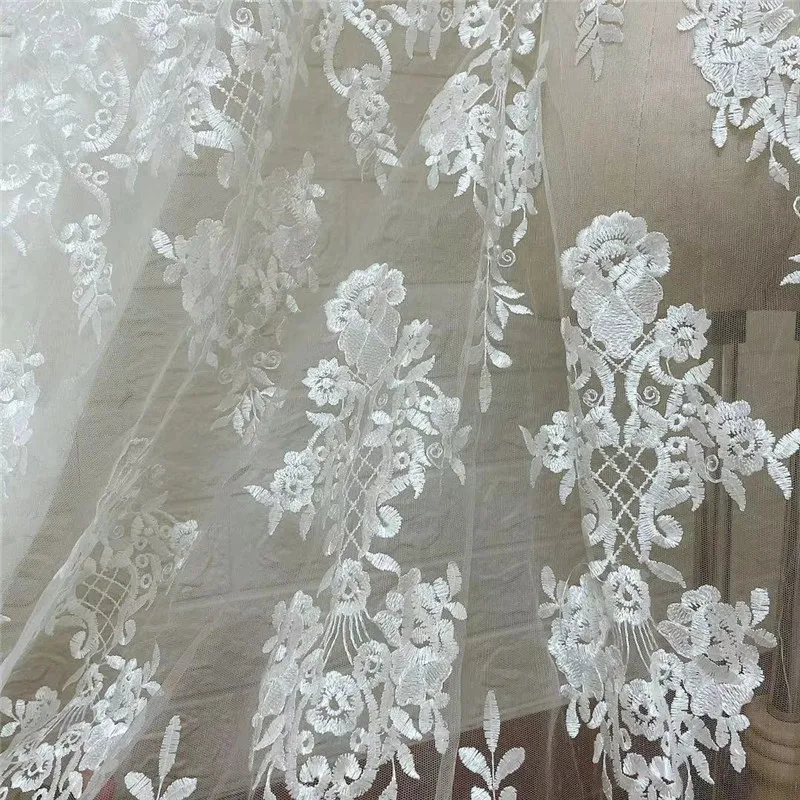 1 ярд Высококачественная открытая белая африканская французская Вышивка Тюль
