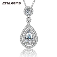 attagems 925 silver necklace chain pear cut 1 5ct d color pass diamond test solitaire pendant necklace women jewelry