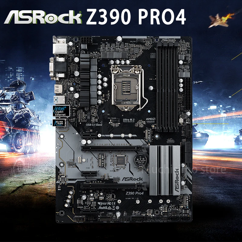 Billig LGA 1151 ASRock Z390 Pro4 Motherboard I9 I7 I5 I3 DDR4 64GB PCI-E 3,0 M.2 DVI Desktop Z390 Placa-Mãe 1151 USB 3,1 ATX Neue