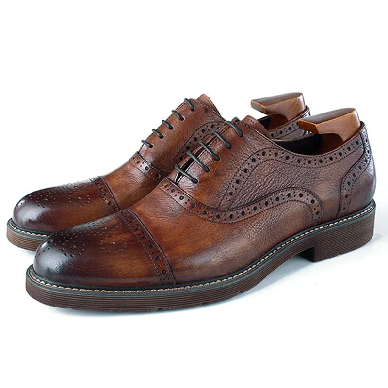 Новинка винтажные мужские полуботинки из натуральной кожи оксфорды с круглым