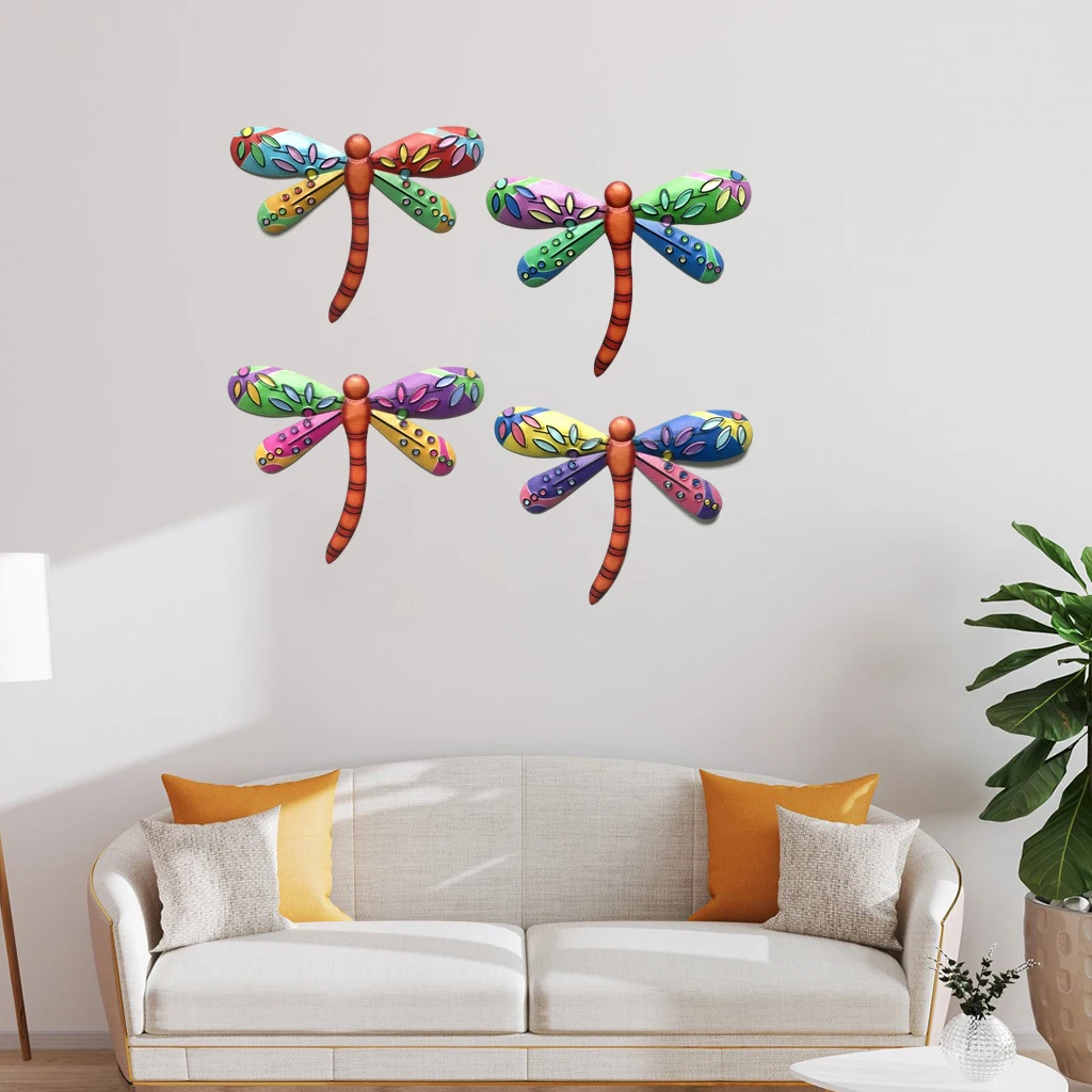 

Metal Dragonfly Set of 4 Animal Art Decorations Indoor Hanging Wall Accessories Sculptures for Home Garden Yard