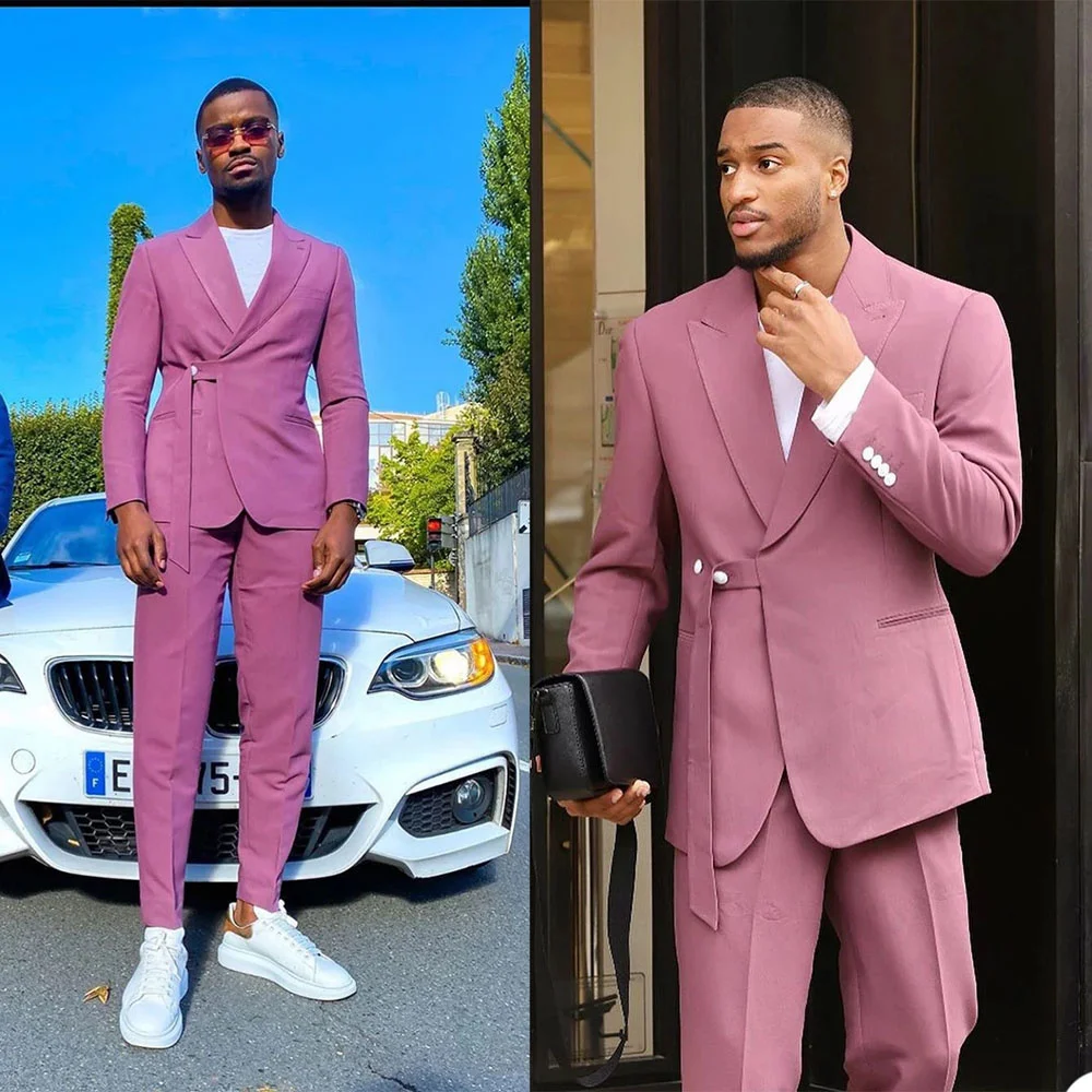 

And Autumn Spring Pink Groomsman Blazers 2 Pieces Jacket With Pants Smart Casual Men Suti Prom Party Smoking Business Tuxedos