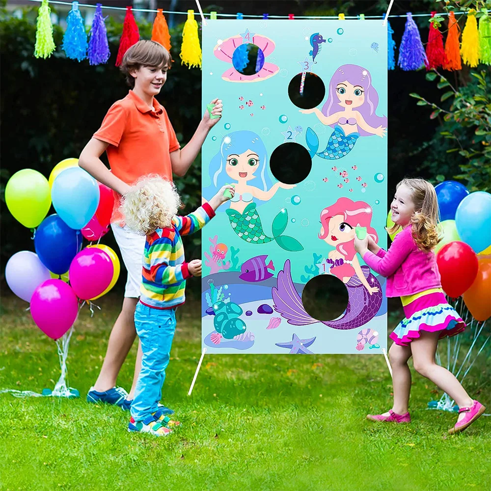 

Mermaid Toss Games with 3 Bean Bags Carnival Birthday Party Outdoor Activity for Ocean Theme Parties Have Fun for Children
