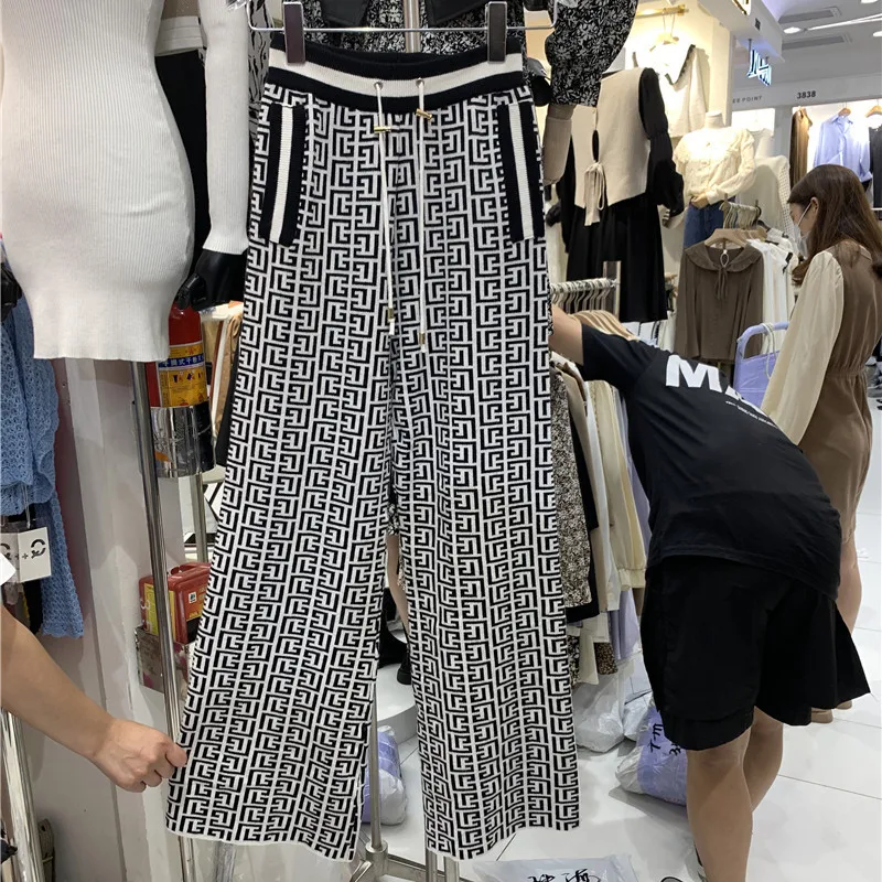 Женские Жаккардовые брюки с монограммой Подиумные дизайнерские Трикотажные