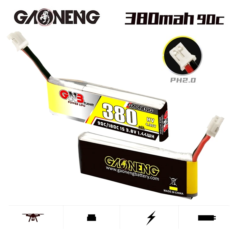

1-10 шт. GNB GAONENG для Tinyhawk Nanohawk FPV 4 axis UAV RC Drone 1S HV LiPo аккумулятор 380 мАч 4,35 в 90C/180C с разъемом PH2.0
