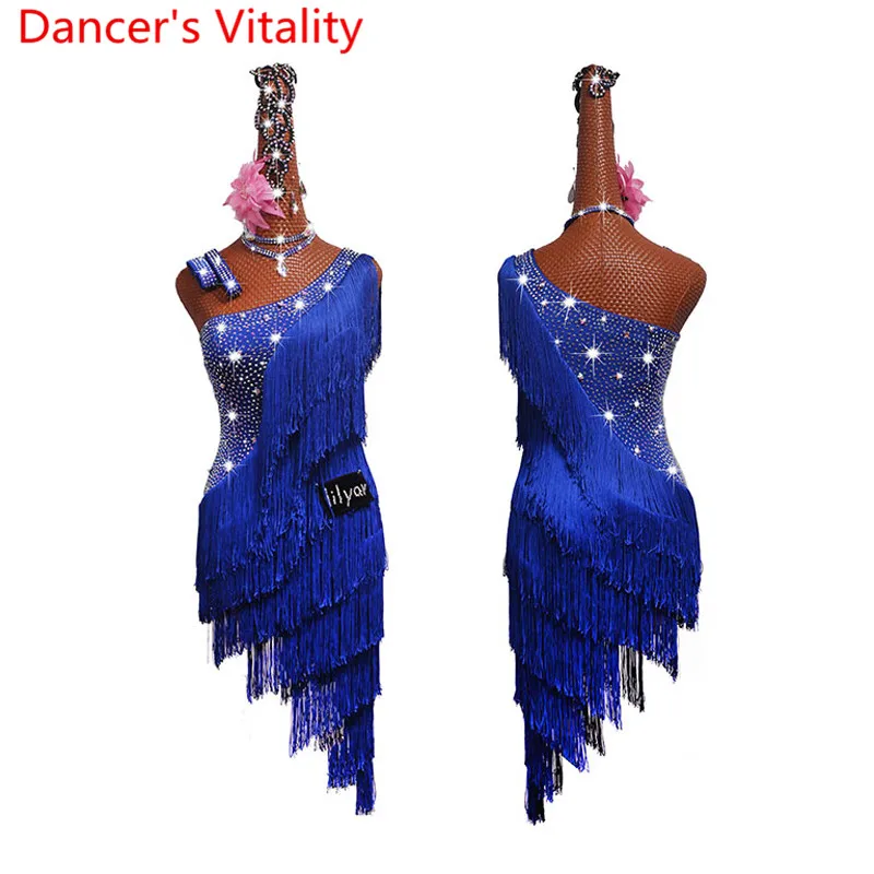 Платье для латинских танцев для женщин и девочек, бахрома, стиль ча-ча, сальса, Самба, танго, танцевальный костюм с кисточками, одежда для сцены