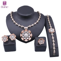 gold color crystal jewelry set for women african bridal wedding gifts party necklace bracelet earring saudi arabia jewellery set