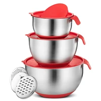 tainless steel non slip mixing bowls with silicone base airtight lids and grater attachments with grater salad mixer red