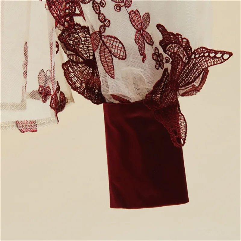 Женская шифоновая блузка с вышивкой в виде Красной бабочки рубашка длинным