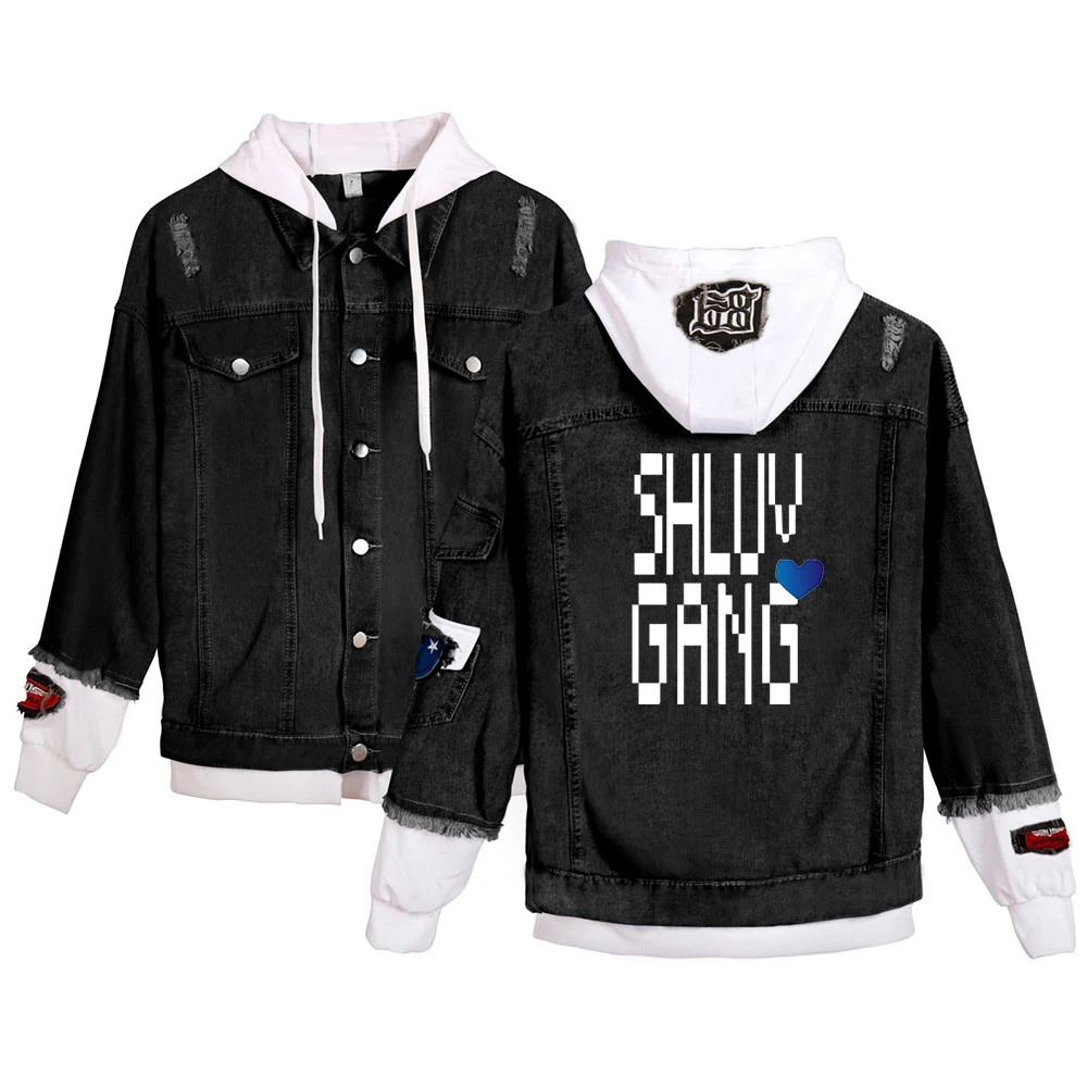 

The Shluv House Jacket Fake Two Piece Denim Jackets Pockets Hooded Coat Fashion Streetwear 2020 Social Media Star Women Clothes