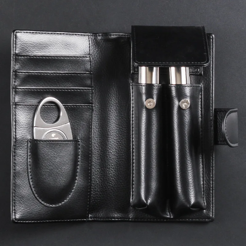 

Portable Cigar Case Cigar Leather Case with 1 Cigar Cutter 2 Cigar Tubes Cigar Moisturizing Tube Set for Travel