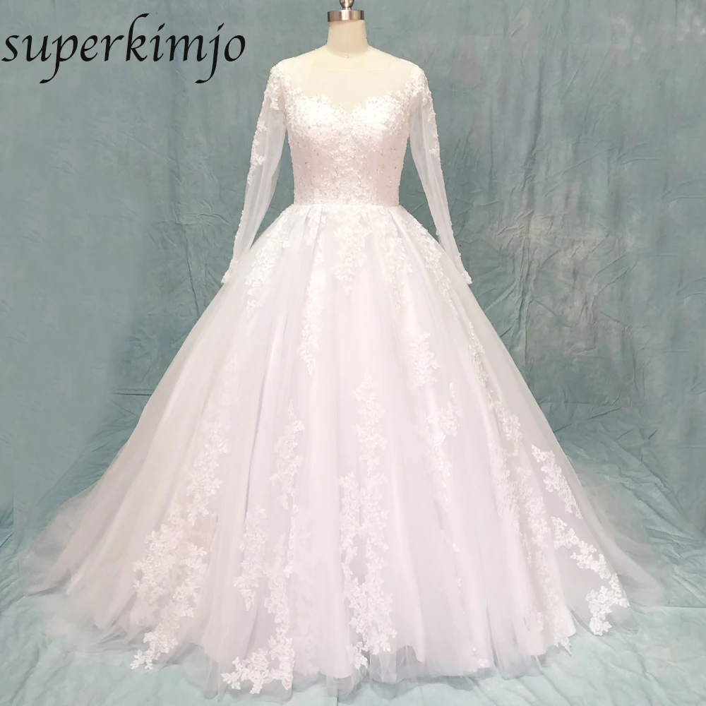 

real picture wedding dresses 2020 sweetheart neckline long sleeve lace appliques beading pearls ball gown bridal dresses noiva