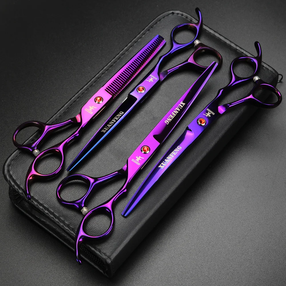 

XUAN FENG Purple 7 inch Professional Pet Scissors For Dog Grooming High Quality Straight & Thinning & Curved Scissors