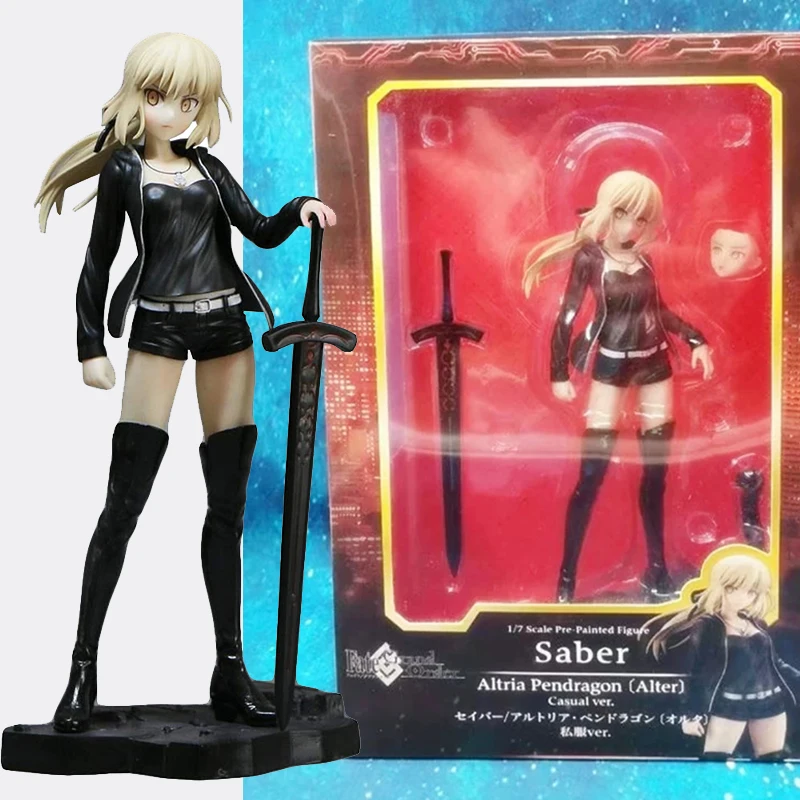 

Standing Saber Fate War Action Figure Anime Black Clothes Seba Figure Dolls Toys 23cm