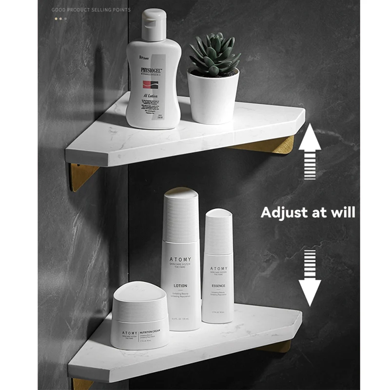 

Marble Corner Shelf Wall Bathroom Mirror Front Cosmetic Storage Rack White Shower Shelf Bath Shampoo Holder Shelf Organizer E851