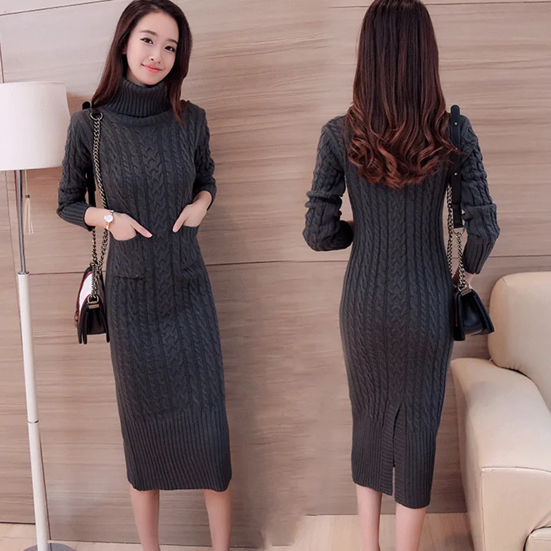 Весеннее платье Женский вязаный свитер с длинным рукавом водолазка модное