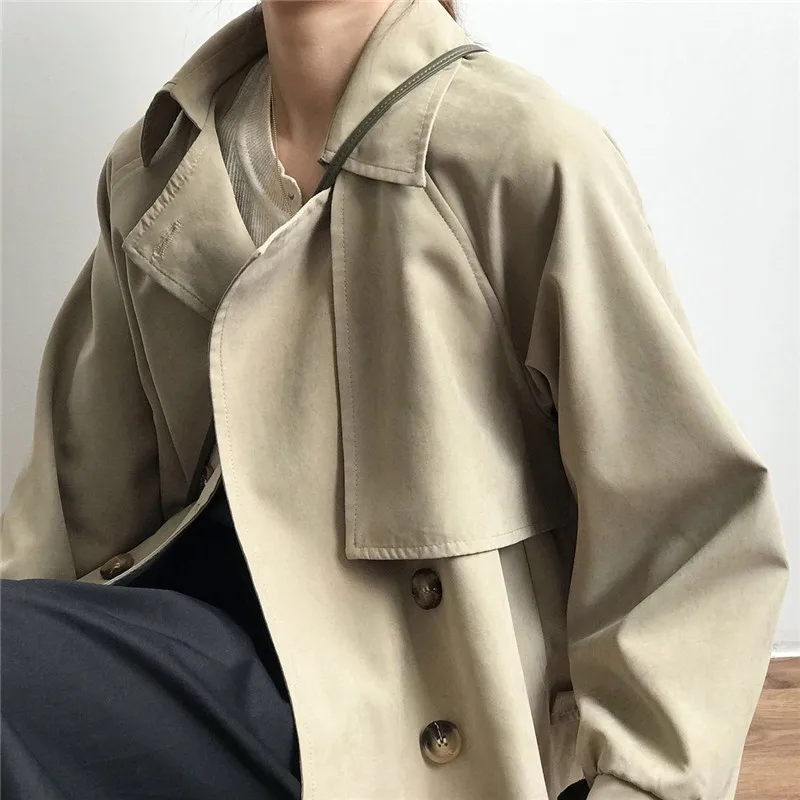 

Korean Chic Short Windbreaker Jacket Women Fashion Elegant Loose Double-Breasted Coat Spring Vintage Casual Long Sleeve Outwear