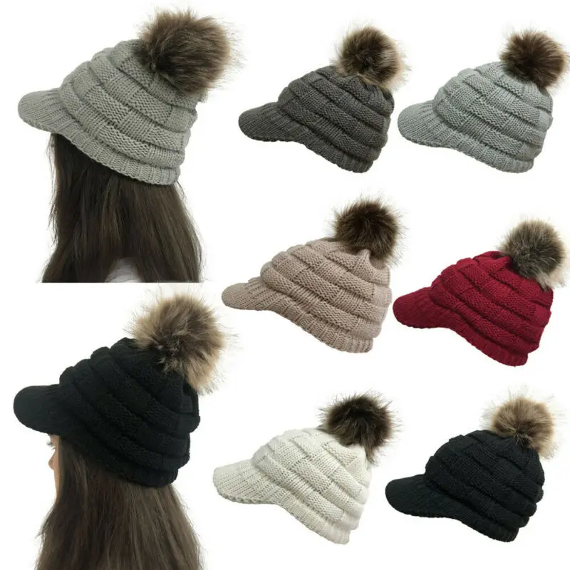 Дамская вязаная шапка с утиным язычком Модный женский теплый вязаный шерстяной